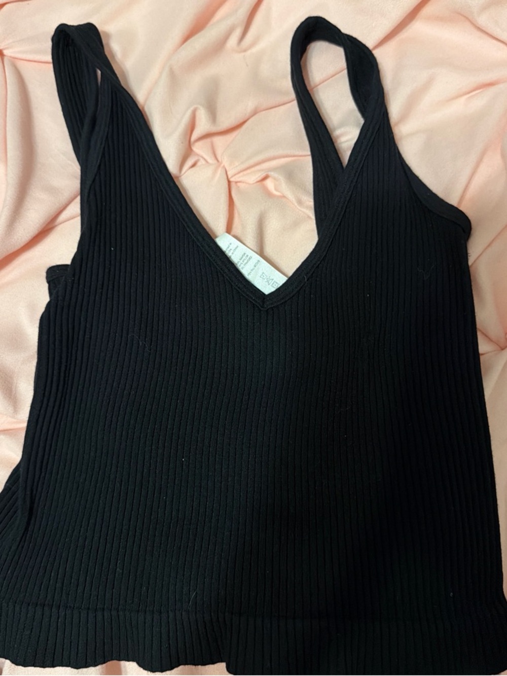 Black Ribbed V-Neck Tank Top - Women
